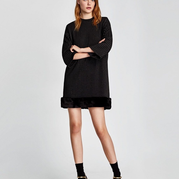 Zara Dresses & Skirts - Zara Striped Fur Trim Dress